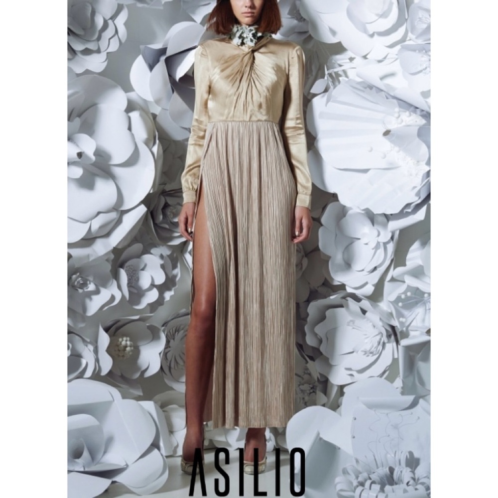 Anthropologie Gold and Cream Maxi Dress